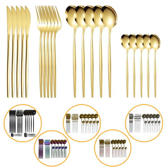 20pcs Gold Dinnerware Set Stainless Steel Cutlery Set Mirror Silverware Knife Fork Spoon Tableware Flatware Set Dishwasher Safe