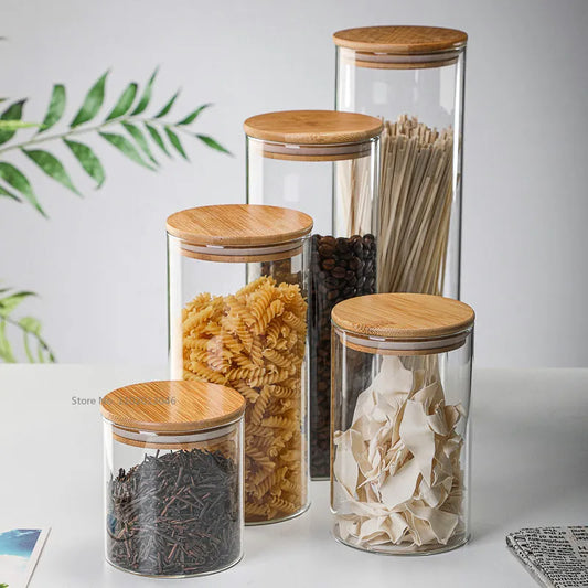 Glass and Bamboo Organizing Jars