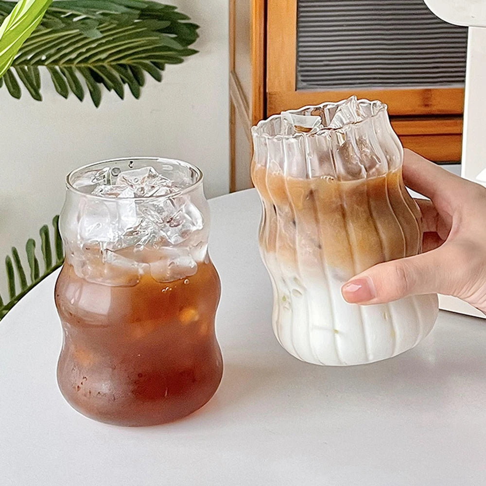 Glass Stripes Coffee Cup Retro Mug Transparent Water Tea Drinkware Milk Juice Mugs Cup Tumblers Wine Glasses Cocktail Whisky