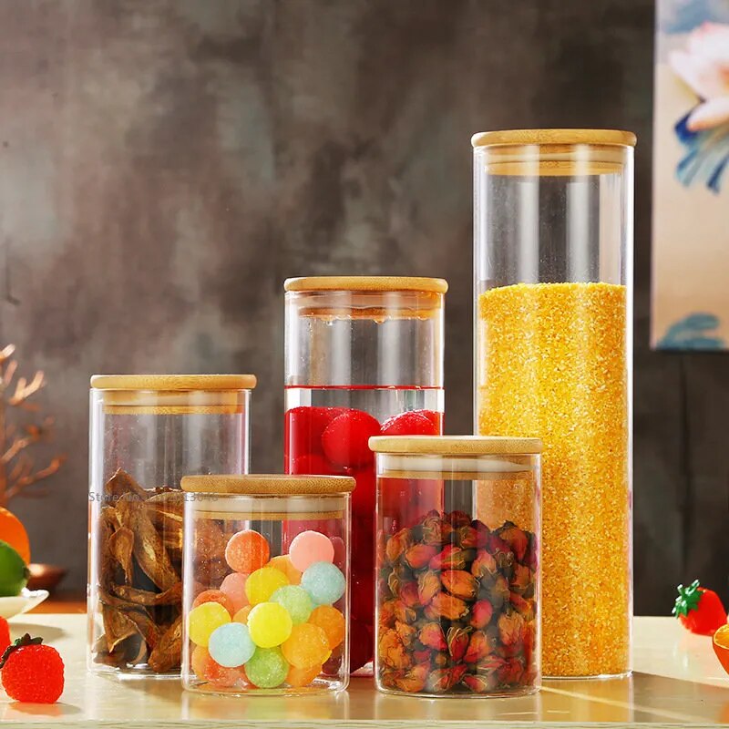 Glass and Bamboo Organizing Jars