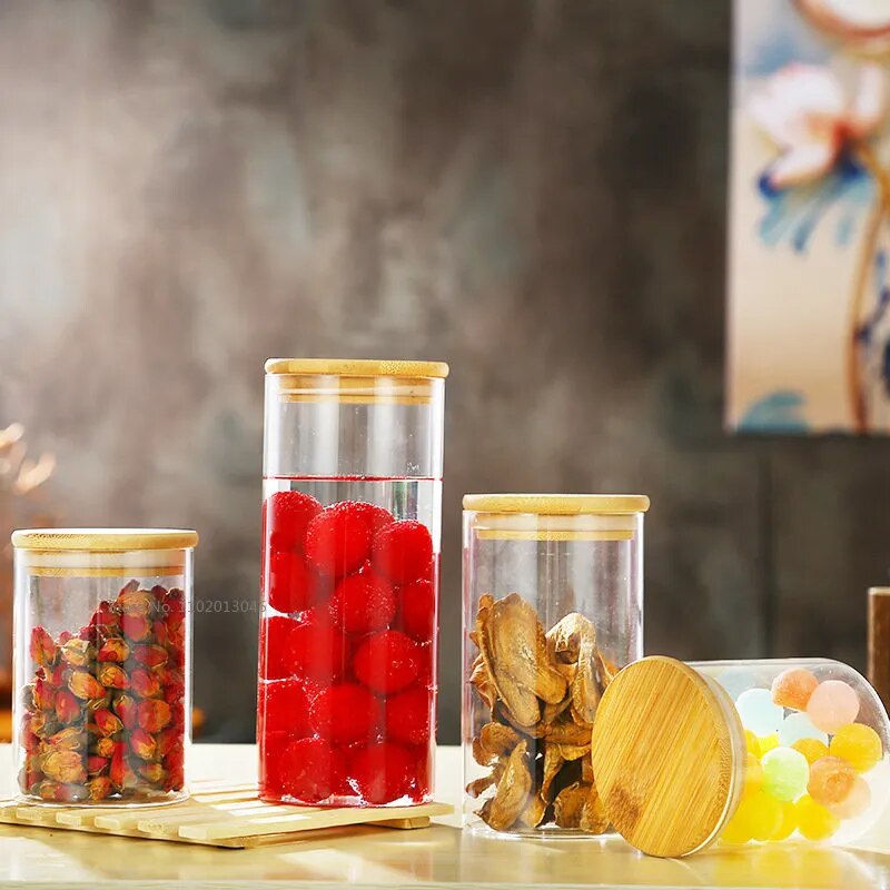 Glass and Bamboo Organizing Jars