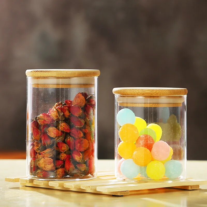 Glass and Bamboo Organizing Jars